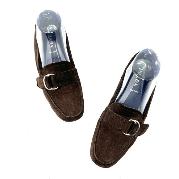 Prada Suede Leather Driving Loafers Moccasins Brown Size 37 - Picture 3 of 8